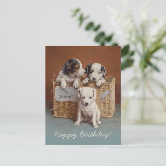 Carte Postale Puppies en a basket CC0686 Carl Reichert Birthday (Debout devant)