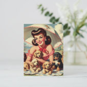 Carte Postale Puppies mignonnes Pin Vintage (Debout devant)