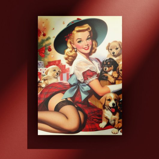 Carte Postale Puppies vintage Pin-up