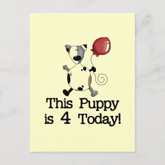 Carte Postale Puppy est 4 Tshirts et cadeaux d'anniversaire (Devant)