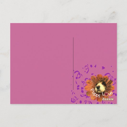 Carte Postale Puppy Love Peeking d'une fleur (Dos)