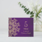 CARTE POSTALE PURPLE AND GOLD INDIAN MARIAGE TABLE NUMÉRO CARD (Debout devant)
