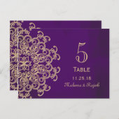 CARTE POSTALE PURPLE AND GOLD INDIAN MARIAGE TABLE NUMÉRO CARD (Devant / Derrière)
