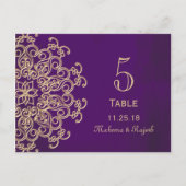 CARTE POSTALE PURPLE AND GOLD INDIAN MARIAGE TABLE NUMÉRO CARD (Devant)