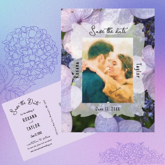 Carte Postale Purple Blue Hydrangea Mariage Photo Enregistrer la