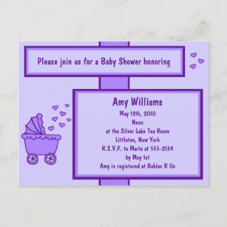 Carte Postale Purple Carriage & Coeurs Douche Invitation