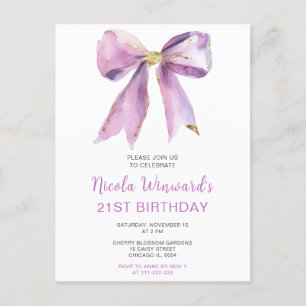 Carte Postale Purple Coquette Bow fête d'anniversaire