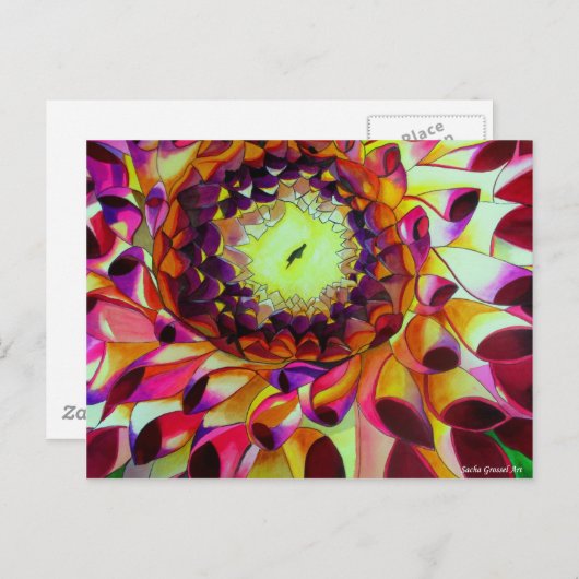Carte Postale Purple Dahlia abstract original flower art (Devant / Derrière)