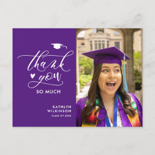 Carte Postale Purple Elegant Script Photo Graduation Merci