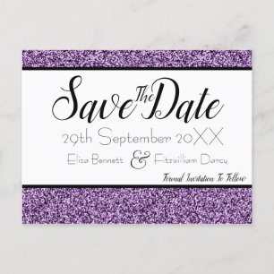 Carte Postale Purple Faux Parties scintillant Enregistrer la dat