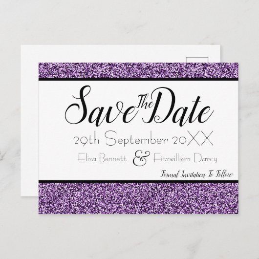 Carte Postale Purple Faux Parties scintillant Enregistrer la dat (Devant / Derrière)