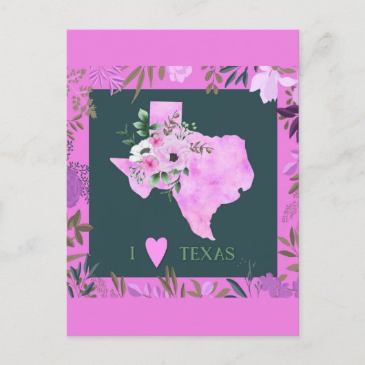 Carte Postale Purple Floral I Love Texas State Map (Devant)