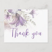 Carte Postale Purple Floral Pastel Chic Mariage moderne Merci (Devant)