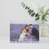 Carte Postale Purple Flourds Mariage Photo Merci (Debout devant)