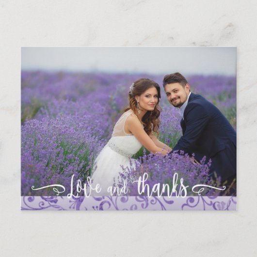Carte Postale Purple Flourds Mariage Photo Merci (Devant)