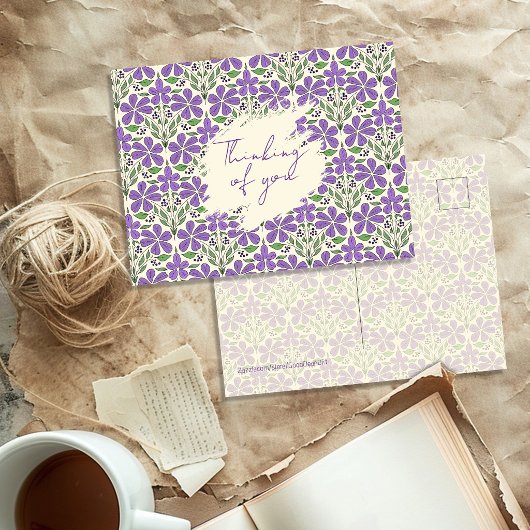 Carte Postale Purple Flowers Illustrated Botanical Pattern