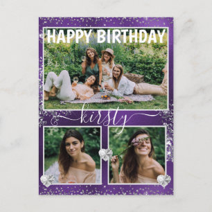 Carte Postale Purple Foil & Silver Parties scintillant 3 Photo A