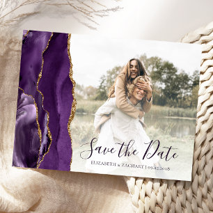 Carte Postale Purple Gold Agate Photo personnalisée Enregistrer