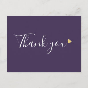 Carte Postale Purple Gold Heart Script Business Merci