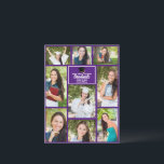 Carte Postale Purple Graduate Photo Collage Graduation<br><div class="desc">Cette carte postale moderne violet de troisième cycle avec collage photo présente vos photos préférées de 9 étudiants. Cette carte postale de fête de remise de diplômes présente une typographie blanche de classe de votre lycée ou de votre nom d'université pour la classe de 2025. Customisez les cartes postales avec...</div>