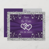 Carte Postale Purple, Grey Love Coeurs Mariage Enregistrer la da (Devant / Derrière)