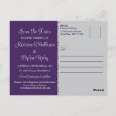 Carte Postale Purple, Grey Love Coeurs Mariage Enregistrer la da (Dos)