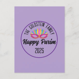 Carte Postale Purple Happy Purim Feather Masque