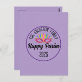 Carte Postale Purple Happy Purim Feather Masque (Devant / Derrière)