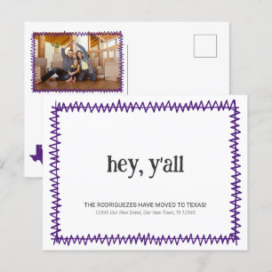 Carte Postale Purple Hey Y'all - Déménagé au Texas
