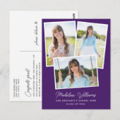 Carte Postale Purple Modern Script Multi Photo Graduation (Devant / Derrière)
