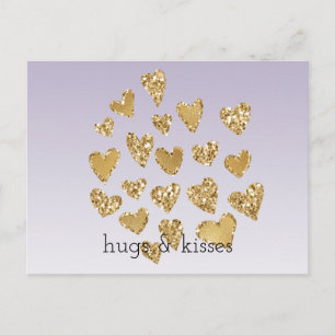 Carte Postale Purple Ombre Sparkle Gold Coeurs de Parties scinti