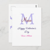 Carte Postale Purple pastel happy Valentine's day pink monogram  (Devant / Derrière)