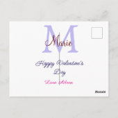 Carte Postale Purple pastel happy Valentine's day pink monogram  (Dos)
