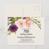 Carte Postale Purple Pêche Aquarelle Florale Ivoire 75e annivers (Devant / Derrière)