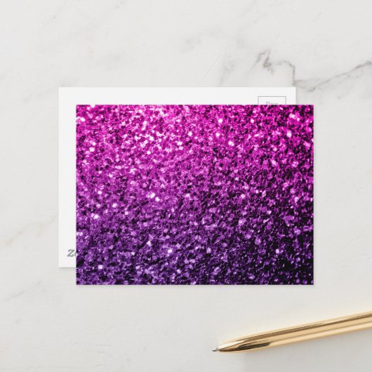 Carte Postale Purple Pink Ombre faux parties scintillant scintil (Devant/Arrière en situation)