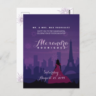 Carte Postale Purple Pink Paris Fireworks Quinceañera