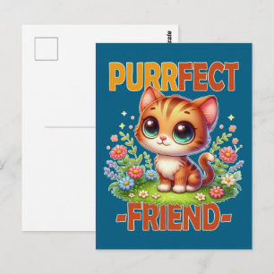 Carte Postale Purrfect Friend pun Cute orange chat chaton dessin