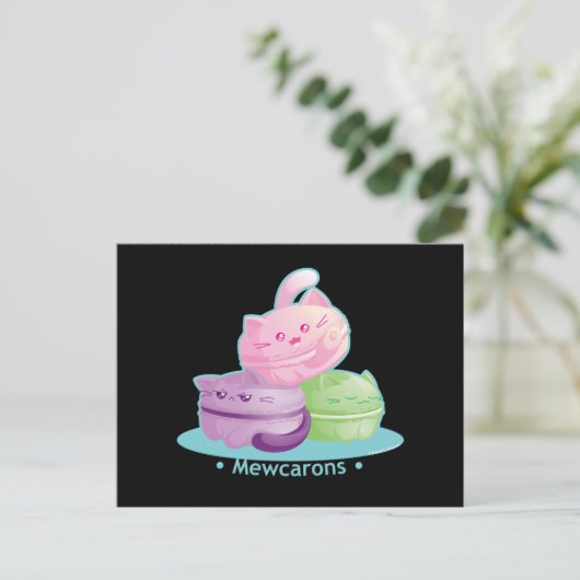 Carte Postale Purrista Pawfee : Macarons de chats kittés mignons (Debout devant)