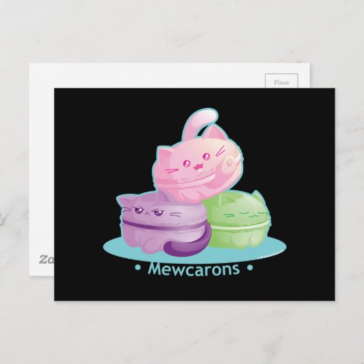 Carte Postale Purrista Pawfee : Macarons de chats kittés mignons (Devant / Derrière)