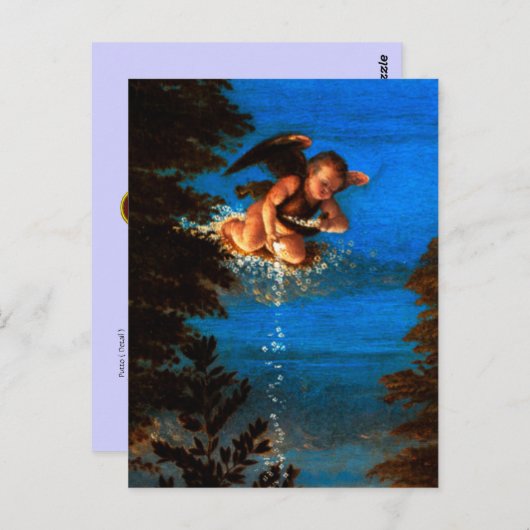 Carte Postale Putto In Blue Sky déverse une cascade de fleurs bl (Devant / Derrière)