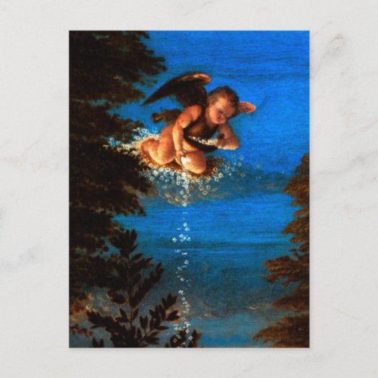 Carte Postale Putto In Blue Sky déverse une cascade de fleurs bl (Devant)