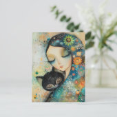 CARTE POSTALE PUZZLE DE FILLE ET CHAT D'ART (Debout devant)