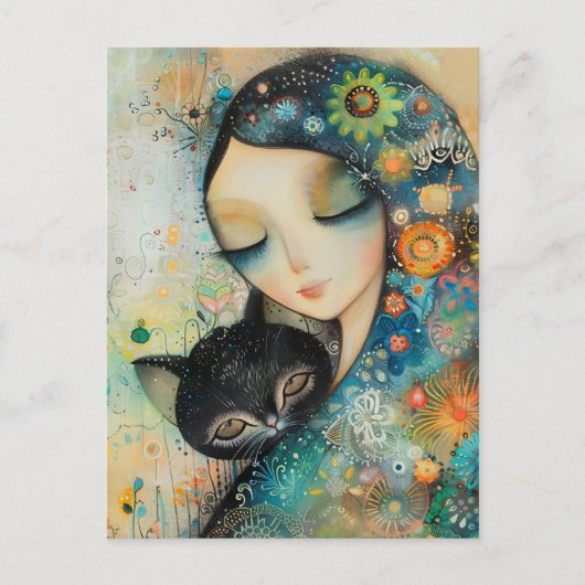 CARTE POSTALE PUZZLE DE FILLE ET CHAT D'ART (Devant)