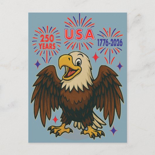 Carte Postale Pygargue à tête blanche avec feux d'artifice – Éta (Devant)