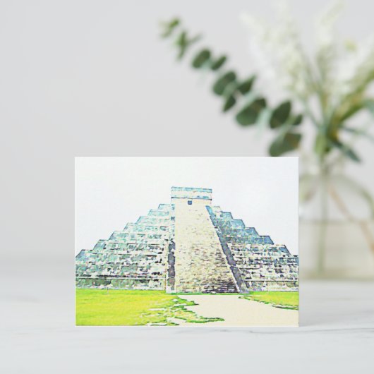 Carte Postale Pyramide De Chichen Itza Aquarelle Design (Debout devant)