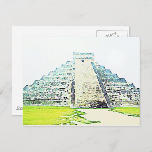 Carte Postale Pyramide De Chichen Itza Aquarelle Design (Devant / Derrière)