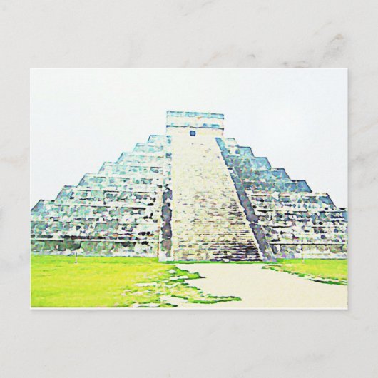 Carte Postale Pyramide De Chichen Itza Aquarelle Design (Devant)