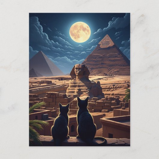 Carte Postale Pyramides sphinx égyptiennes de chats de Gizeh (Devant)