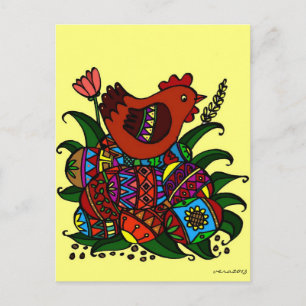 Carte Postale Pysanky et Hen Ukrainian Folk Art