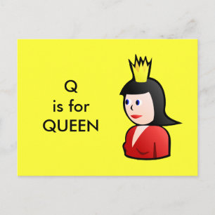 Carte Postale "Q" est pour Queen Alphabet Flashcard